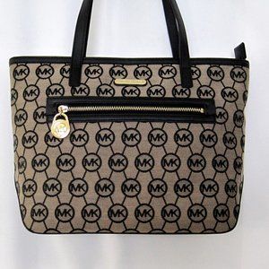 MICHAEL KORS Medium Monogram Canvas Tote (Beige)/Tan/Black